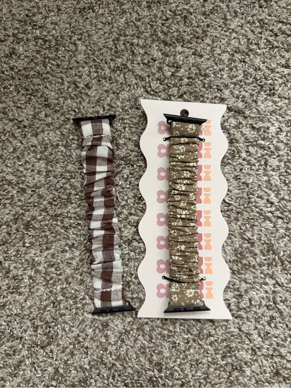 Kids Brown Plaid & Floral Scrunchie Watch Bands - 2-Pack